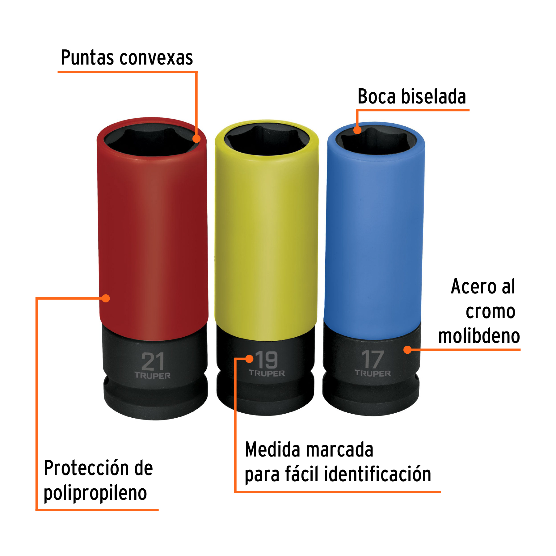 Juego 3 dados largos 1/2' impacto protección plástica 6p mm - Imagen 3
