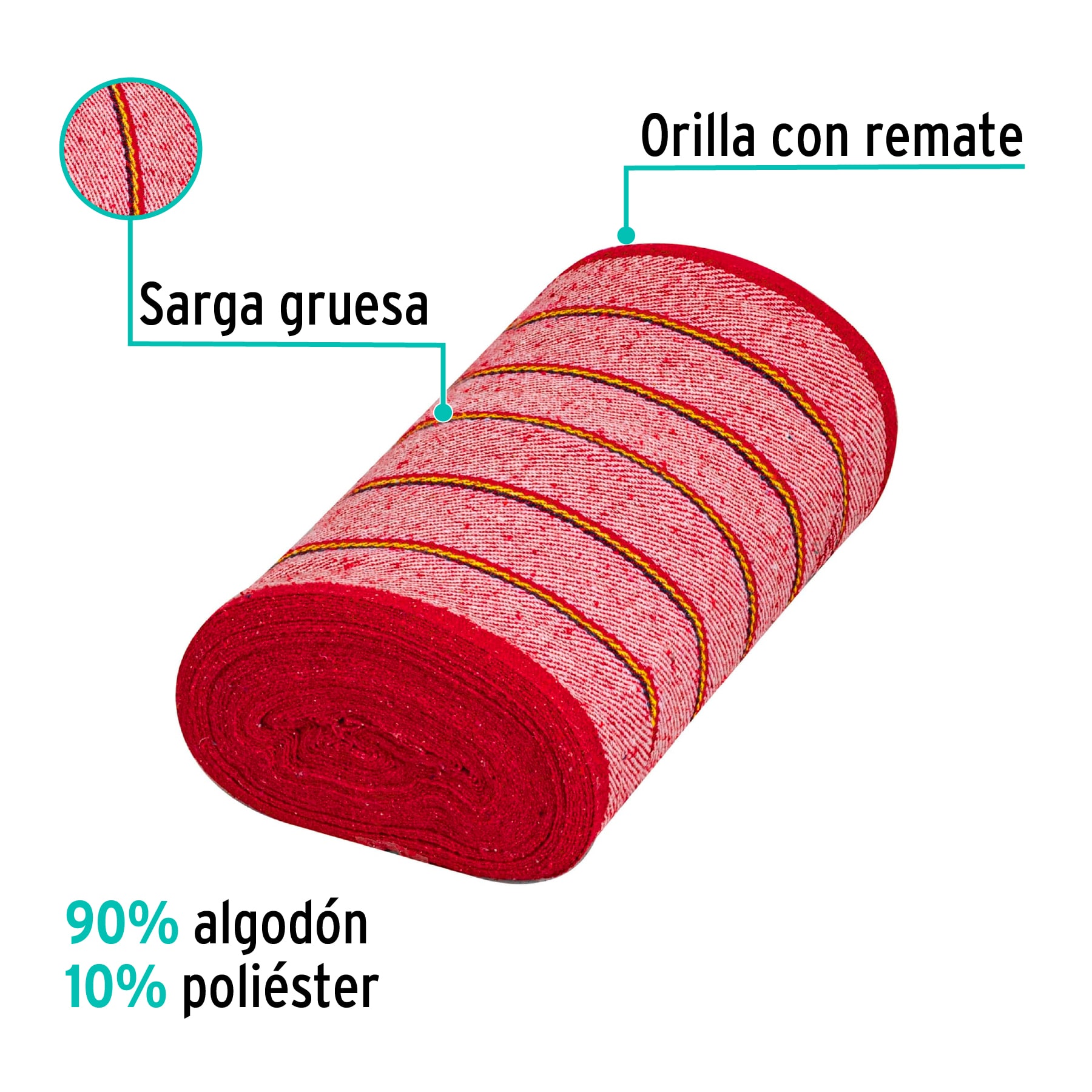 Rollo de 25 m de jerga sarga gruesa roja, KLINTEK - Imagen 3