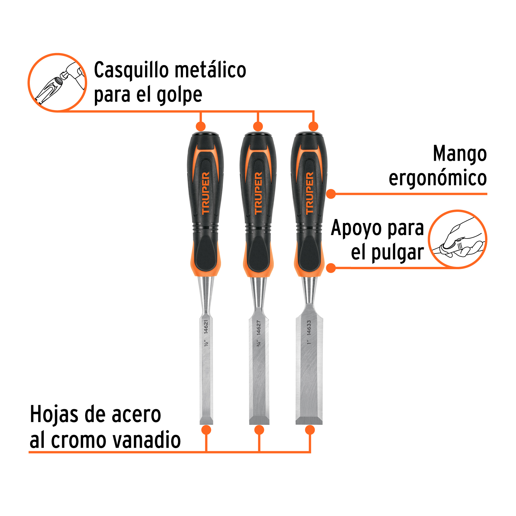 Juego de 3 formones mango Comfort Grip, TRUPER - Imagen 4