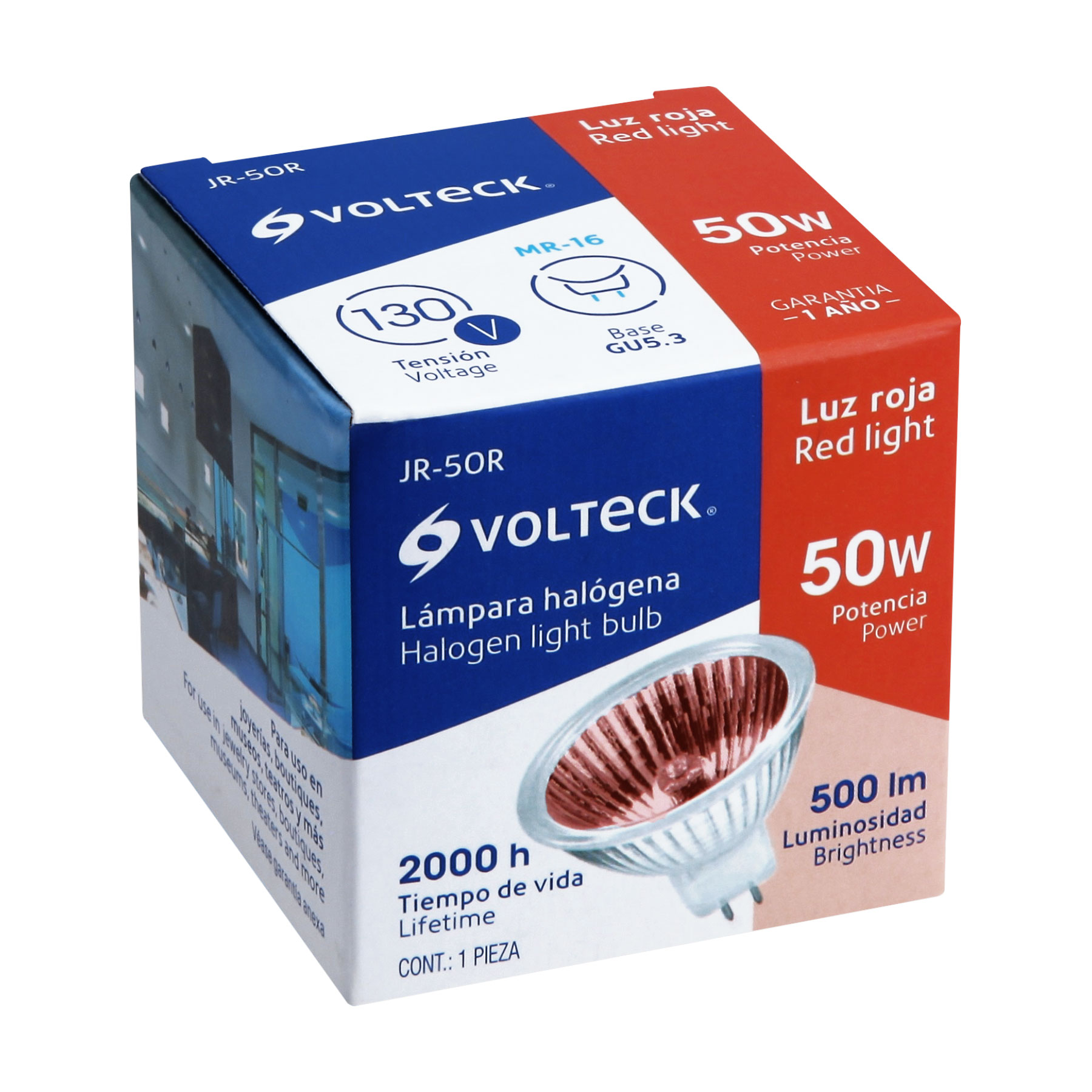 Lámpara de halógeno rojo 50 W tipo MR16 en caja, VOLTECK - Imagen 5