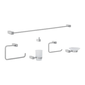 Juego de 6 accesorios para baño, cromo, FOSET KUBO
