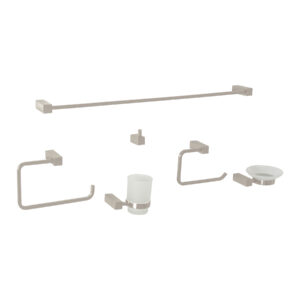 Juego de 6 accesorios para baño, satín, FOSET KUBO
