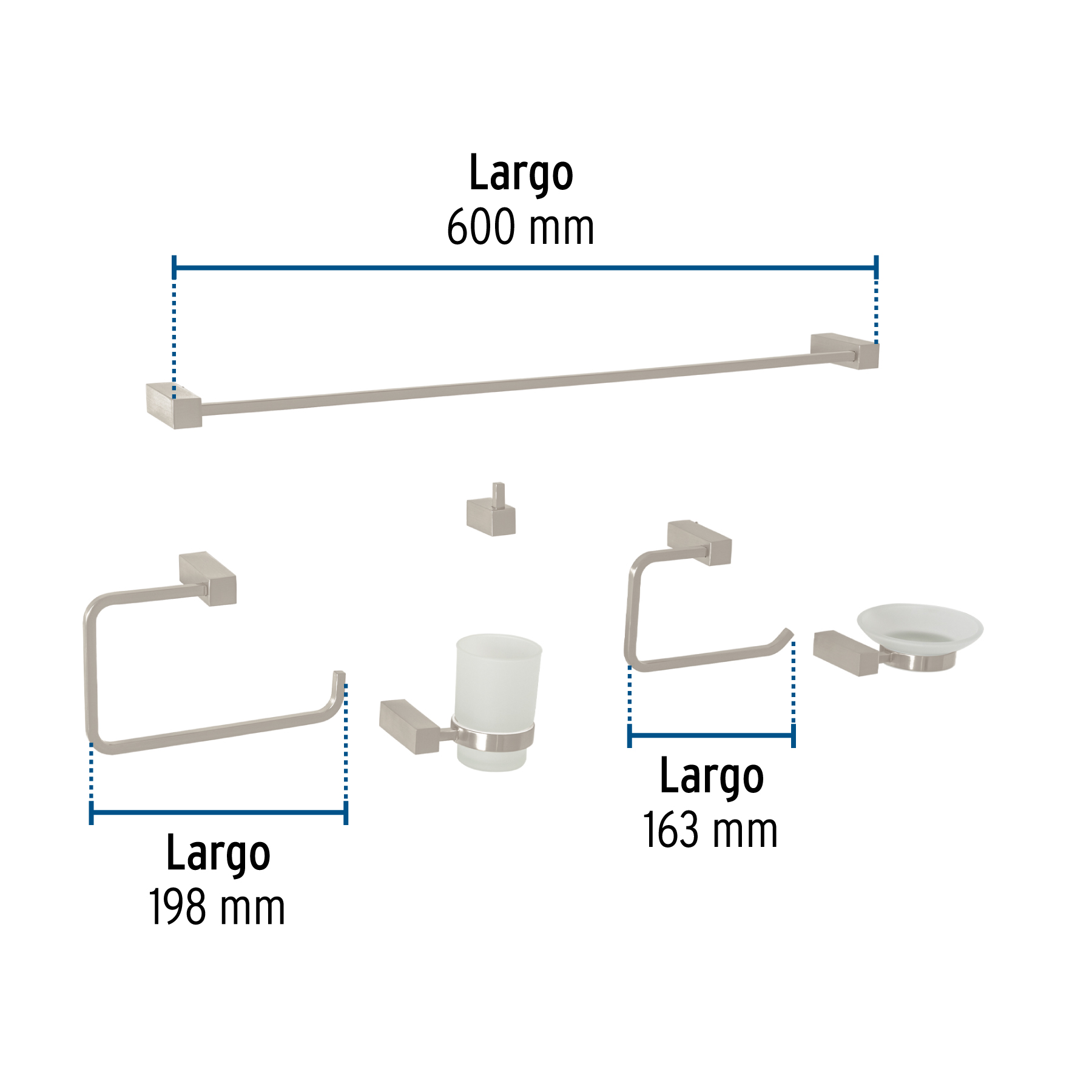 Juego de 6 accesorios para baño, satín, FOSET KUBO - Imagen 4
