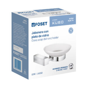 Jabonera con plato de vidrio, cromo, FOSET KUBO - Imagen 4