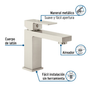 Monomando corto para lavabo, satín, FOSET KUBO - Imagen 3