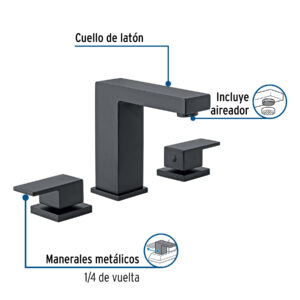 Mezcladora para lavabo taladros separados, negro, FOSET KUBO - Imagen 3