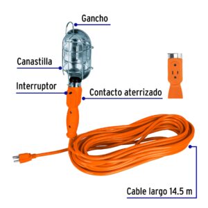 Lámpara de taller con canastilla metálica 14.5 m, VOLTECK - Imagen 3