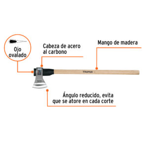 Hacha labor entera 2-1/2 lb, mango de madera 36', TRUPER - Imagen 3
