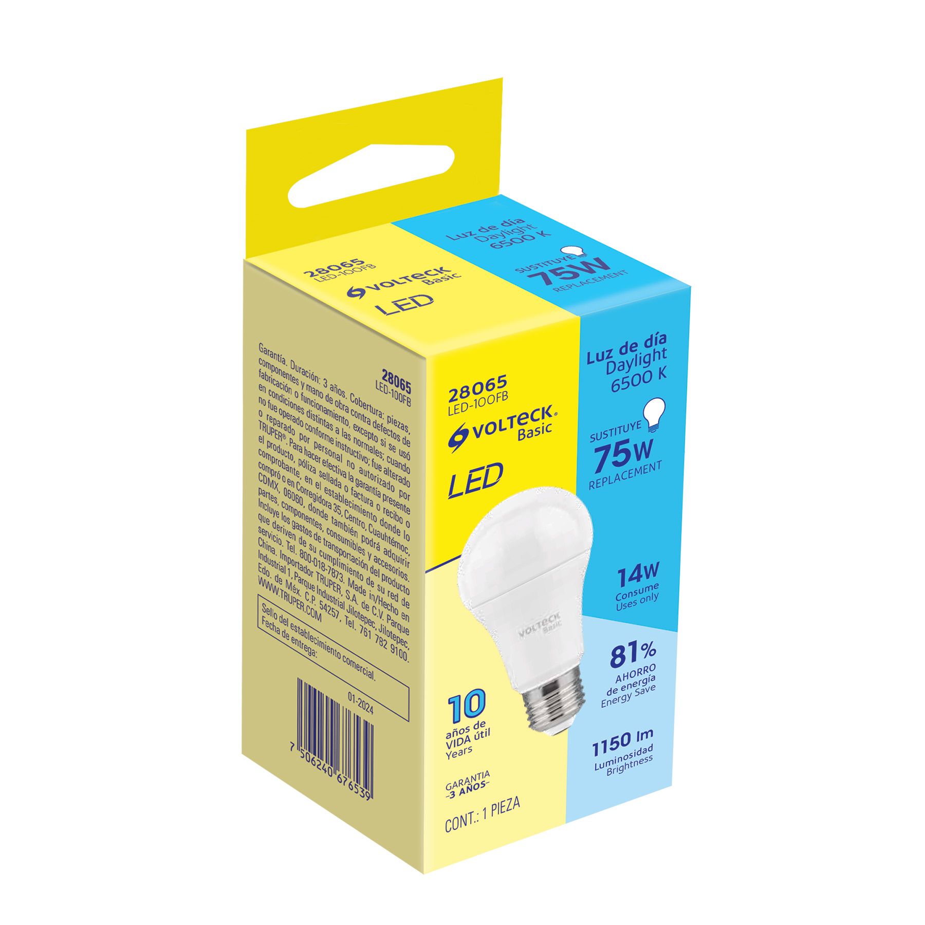 Foco LED 14W (75W) A19, 6500K blanca fría, 1150 lm, BASIC - Imagen 5