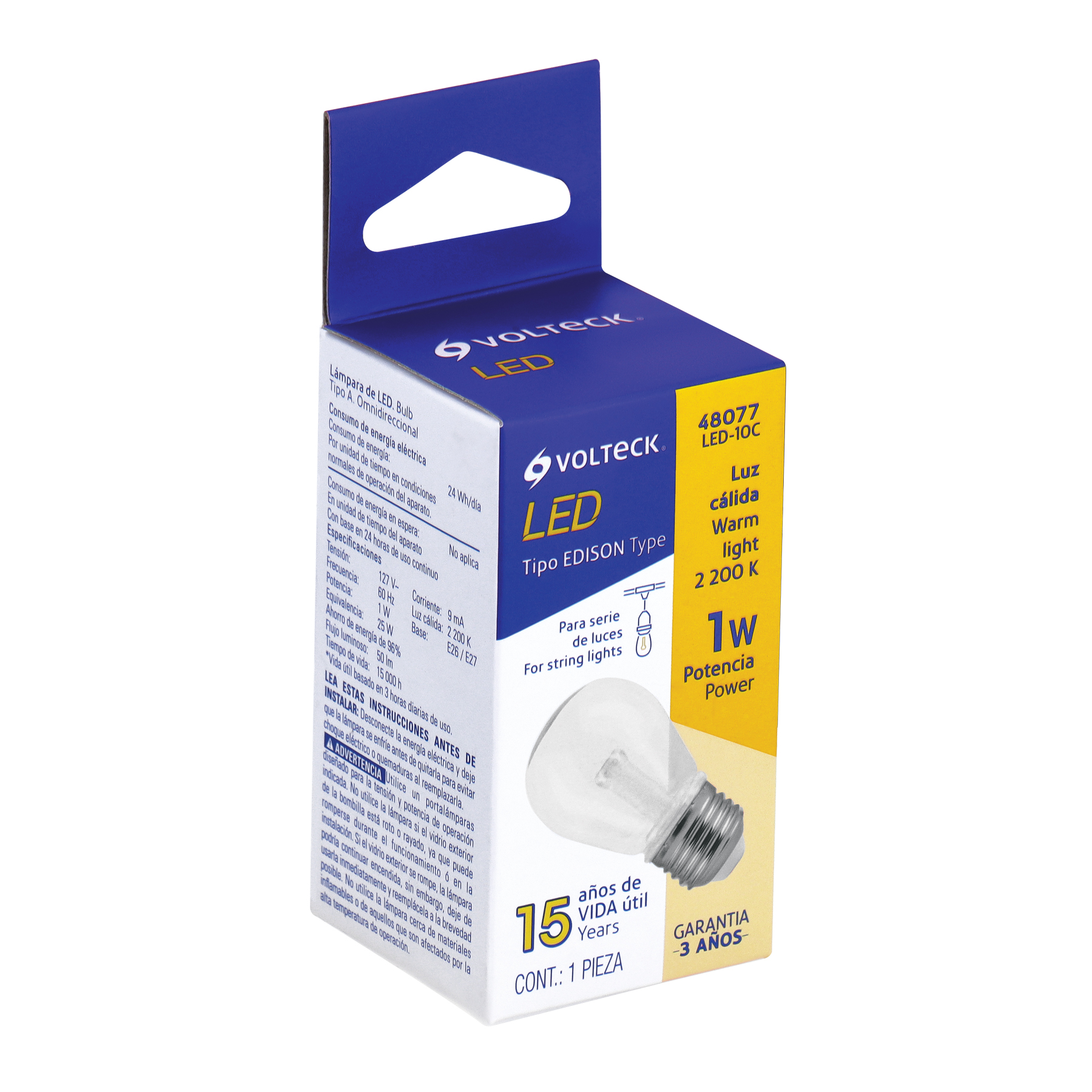 Foco LED 1 W sin filamento, S14, 2200K ambar, E26, VOLTECK - Imagen 5