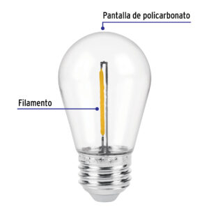 Foco LED filamento 1 W, S14, 2200K luz ambar, E26, VOLTECK - Imagen 3