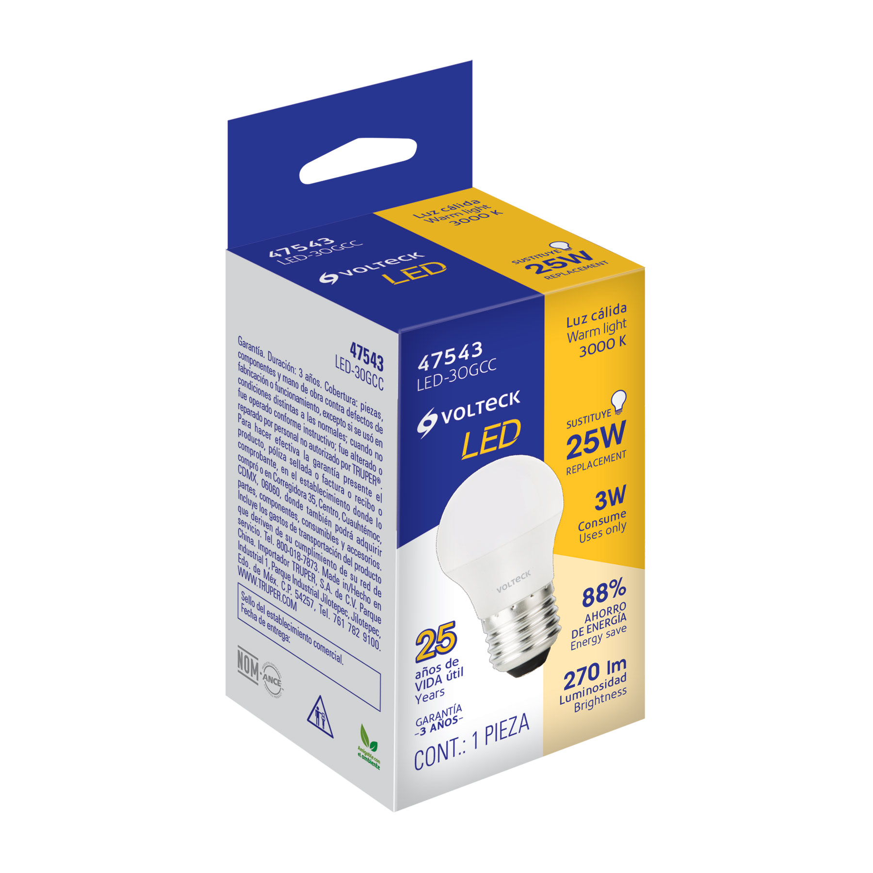 Foco LED 3W (25W) G45, 3000K blanca cálida, 270 lm, caja - Imagen 5