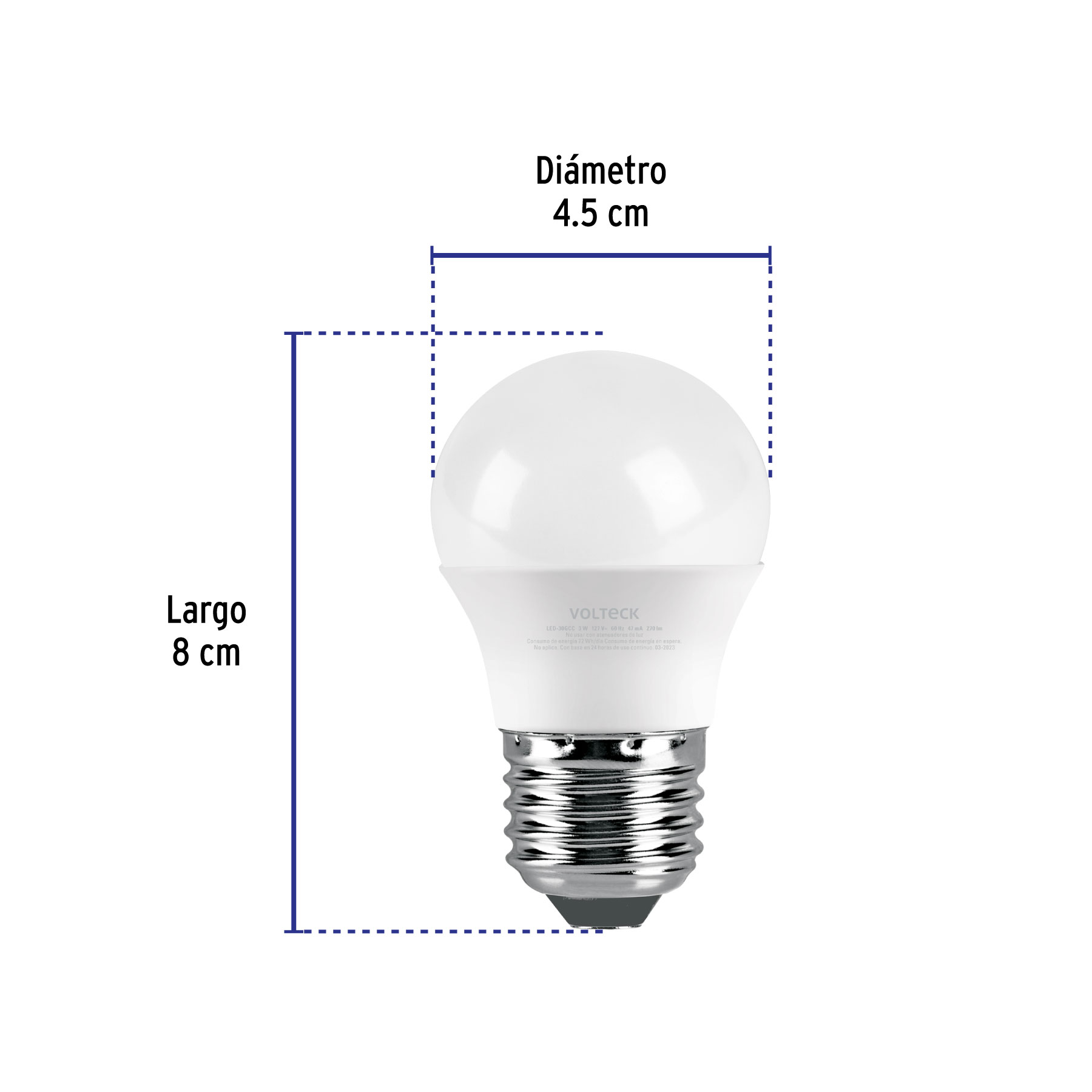 Foco LED 3W (25W) G45, 3000K blanca cálida, 270 lm, caja - Imagen 4