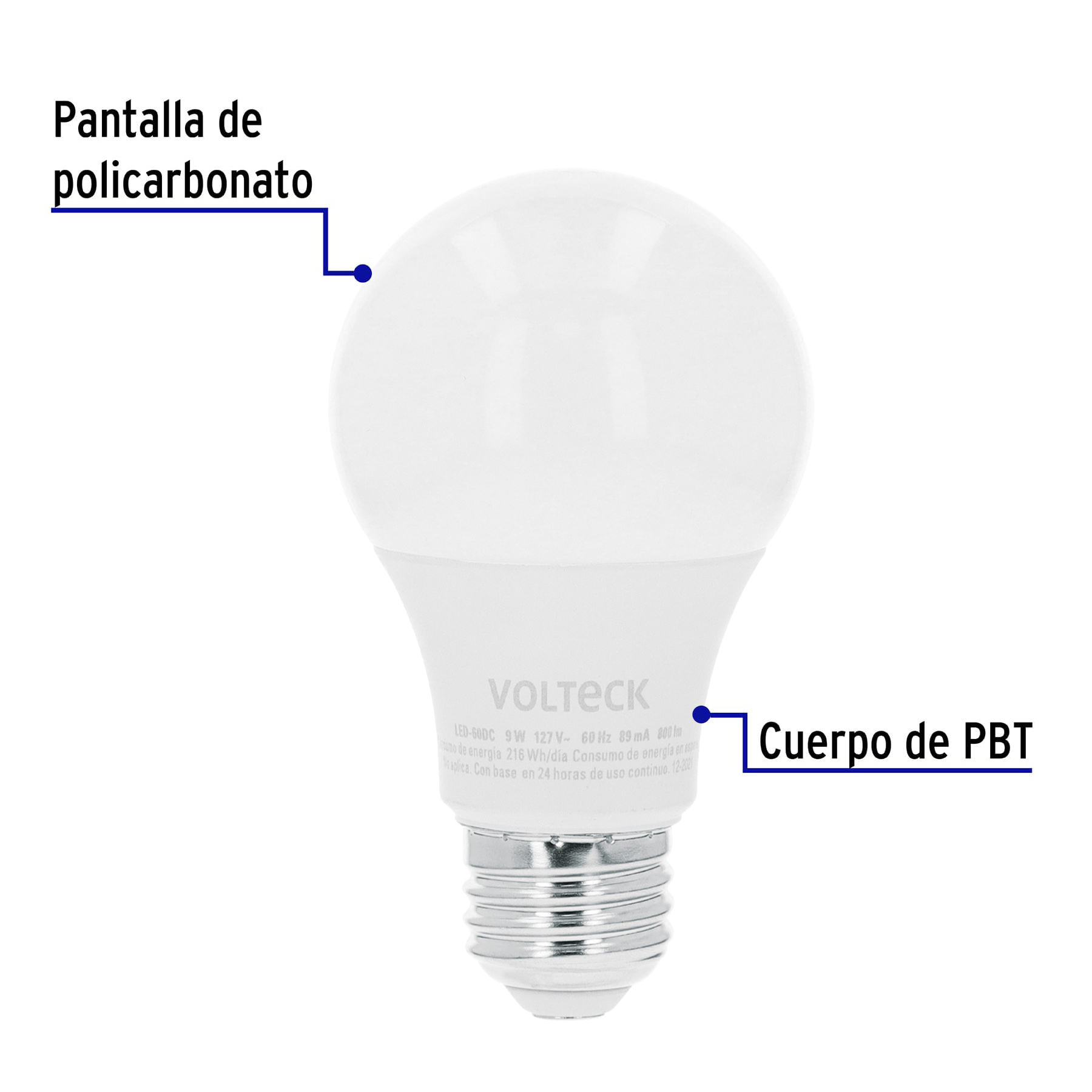 Foco LED 9W (60W) A19 3000K blanca cálida atenuable, VOLTECK - Imagen 3