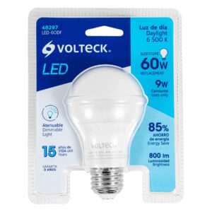 Foco LED 9W (60W) A19 6500K blanca fría, atenuable, VOLTECK - Imagen 5