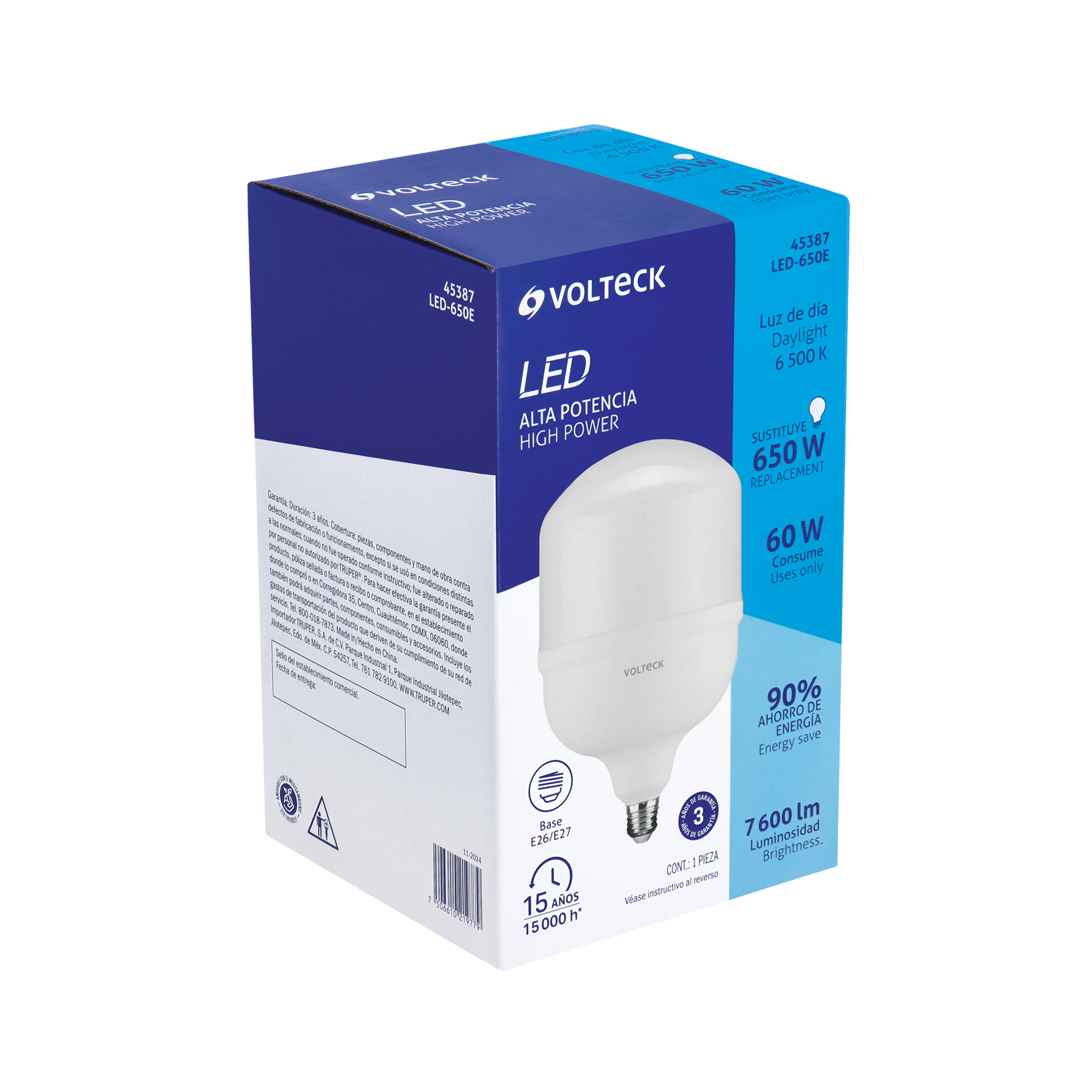 Foco LED alta potencia 60 W (650 W), 6500 K, E26, VOLTECK - Imagen 3