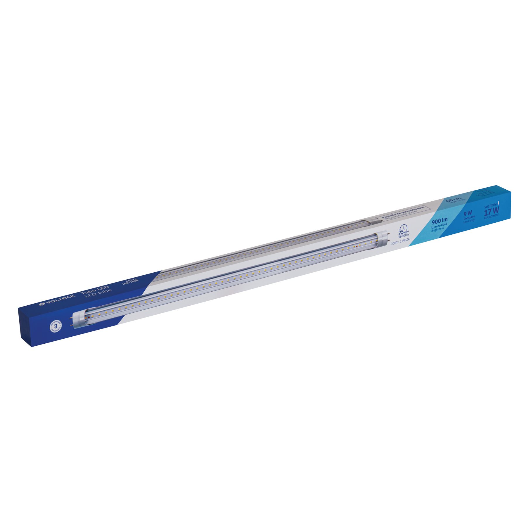 Tubo LED T8 9W G13, 6500K blanca fría, transparente, VOLTECK - Imagen 5