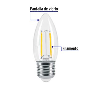 Foco LED filamento 3 W, vela, 2700K luz ambar, E26, VOLTECK - Imagen 3