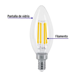 Foco LED filamento 4 W, vela, 2700K luz ambar, E12, VOLTECK - Imagen 3