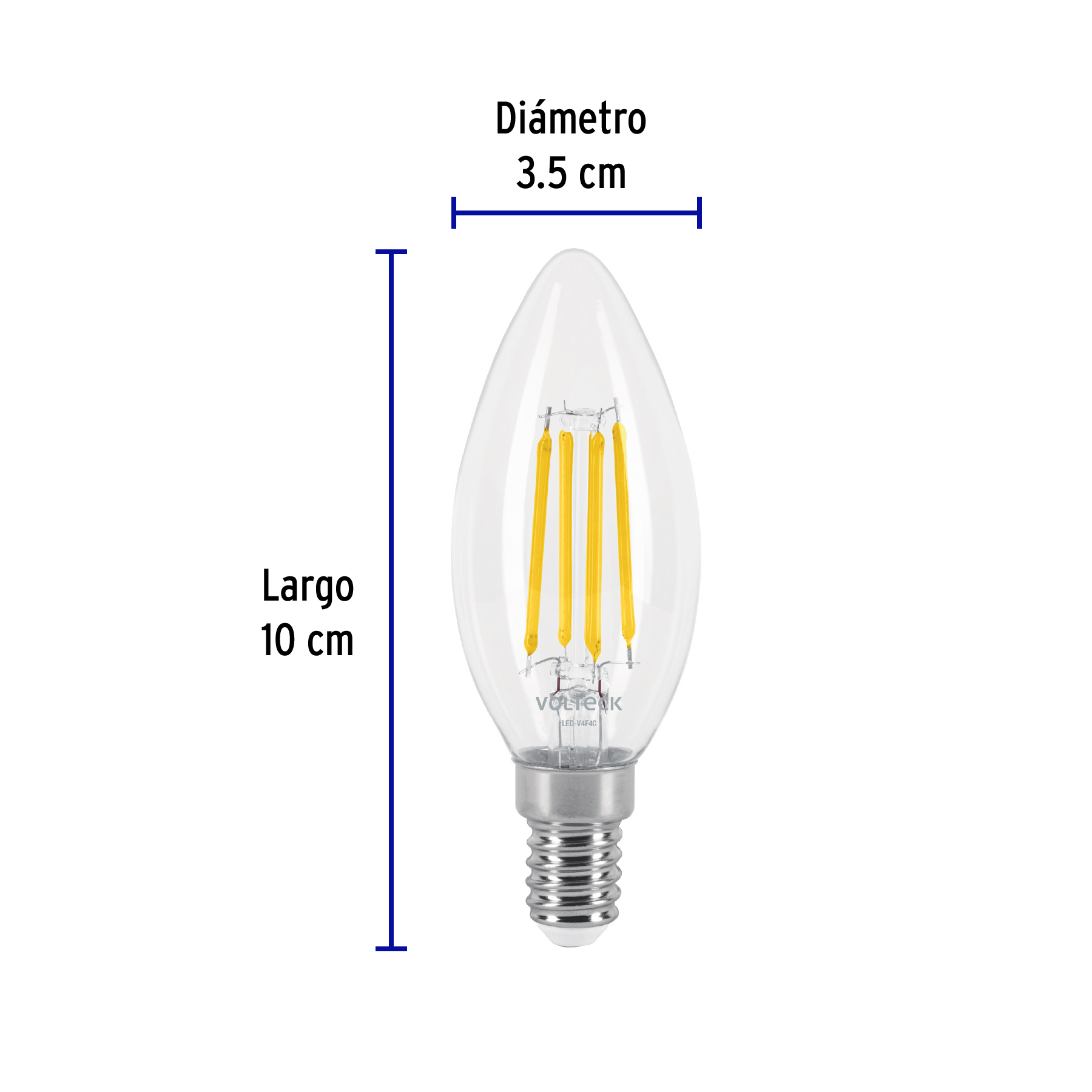 Foco LED filamento 4 W, vela, 2700K luz ambar, E14, VOLTECK - Imagen 4