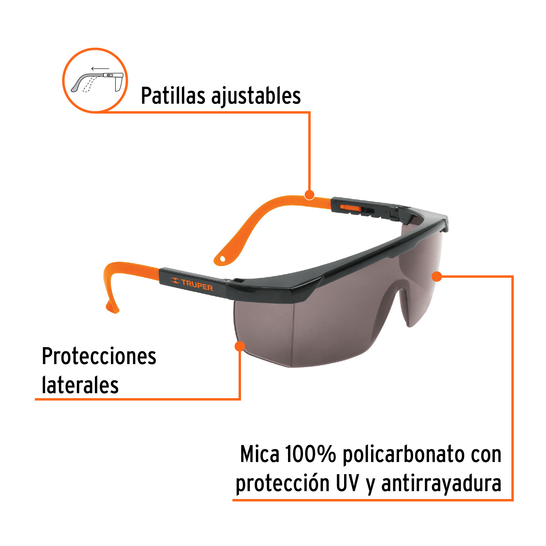 Lentes de seguridad ajustables grises, TRUPER Classic - Imagen 3