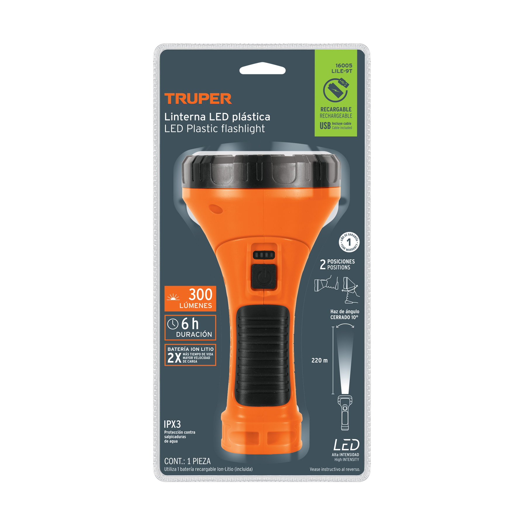 Linterna plástica de LED 300 lm, recargable, TRUPER - Imagen 7