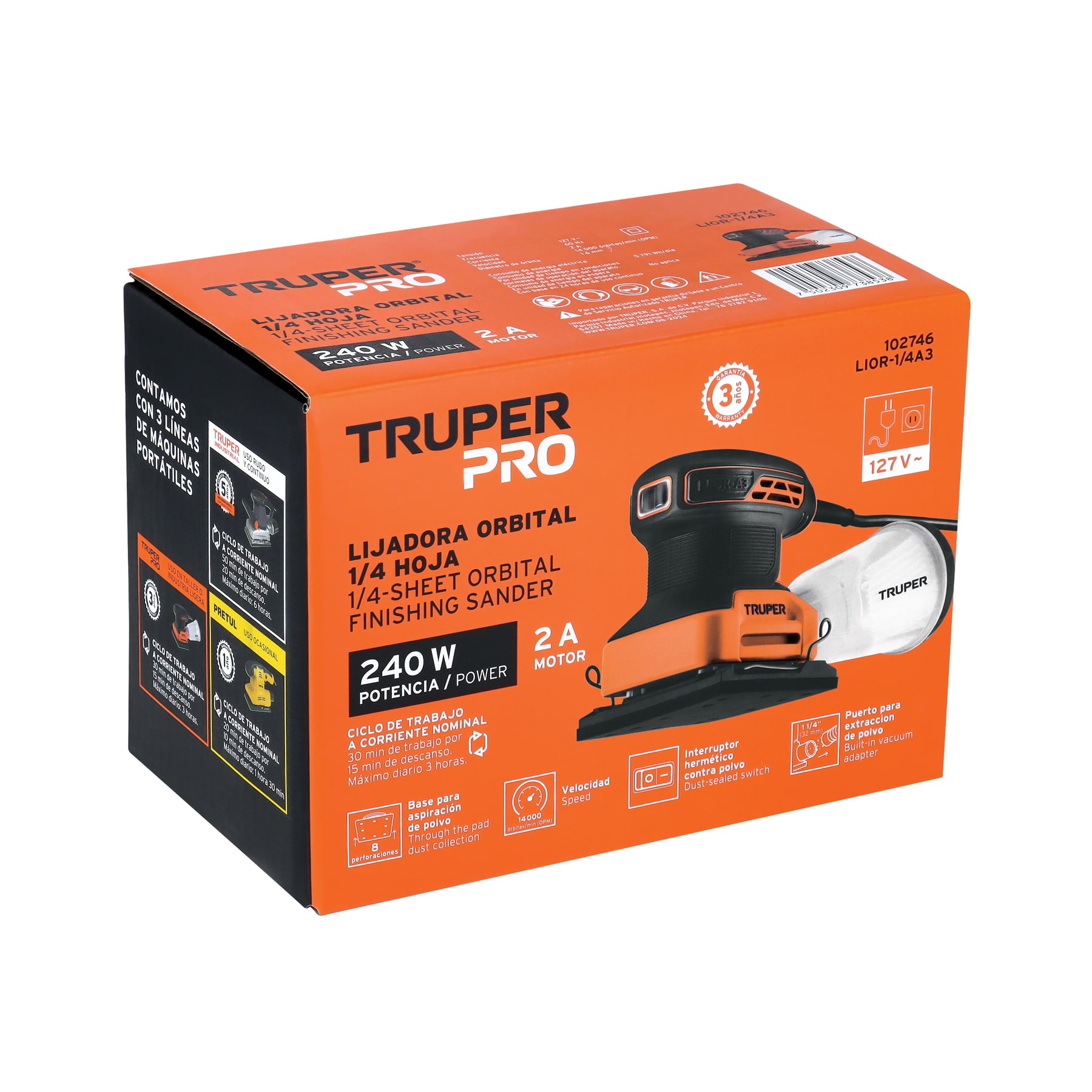 Lijadora orbital 1/4 hoja, 240W, TRUPER PRO - Imagen 5