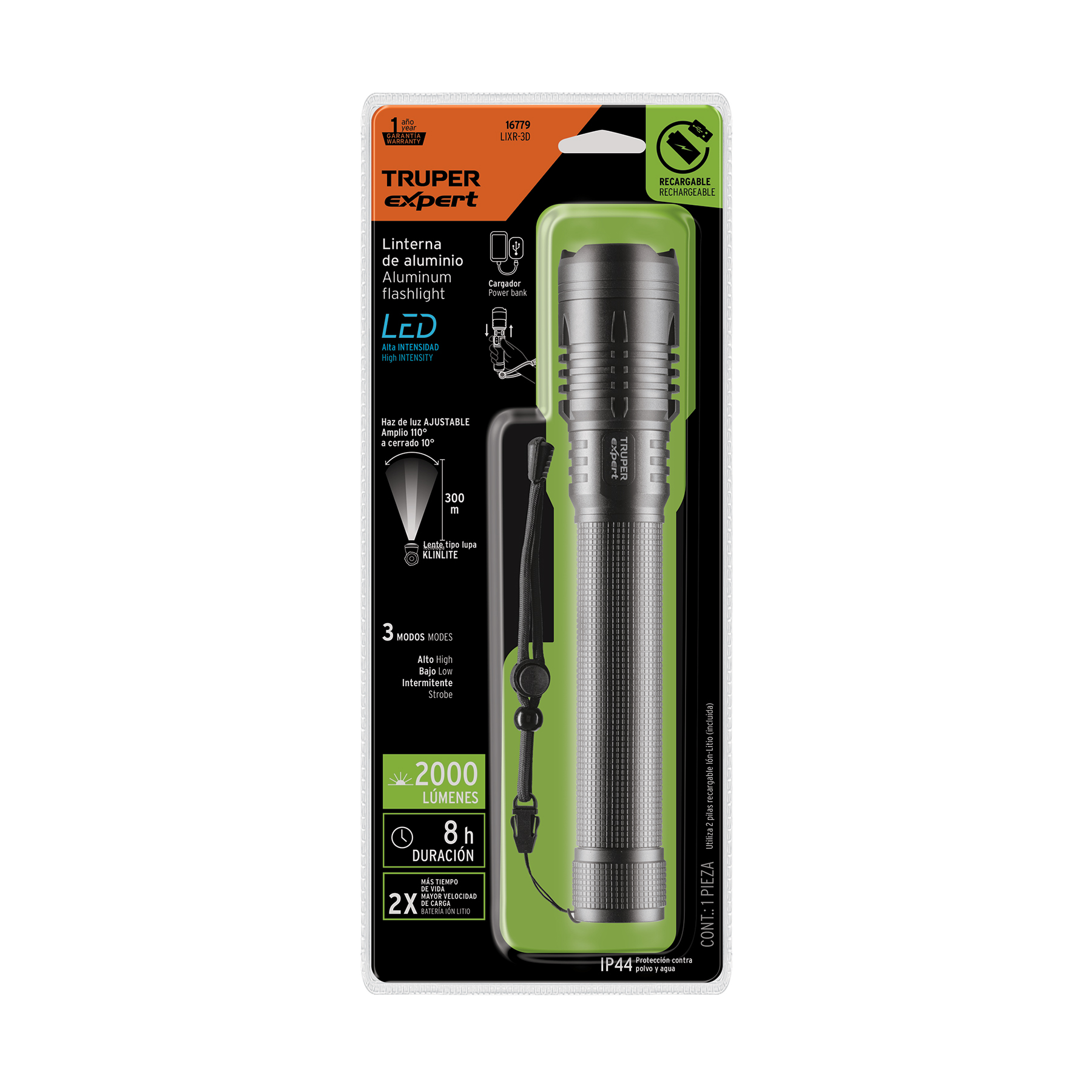 Linterna LED recargable, de aluminio,2,000 lm, TRUPER EXPERT - Imagen 8