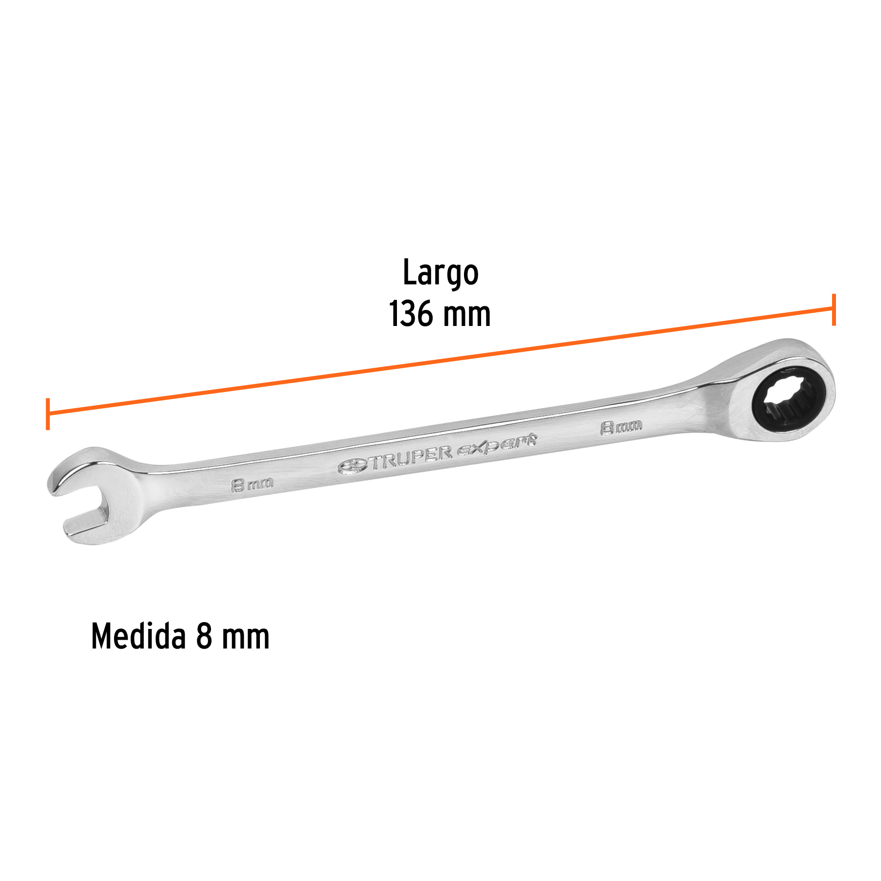 Llave combinada con matraca 8 mm x 136 mm largo, EXPERT - Imagen 4