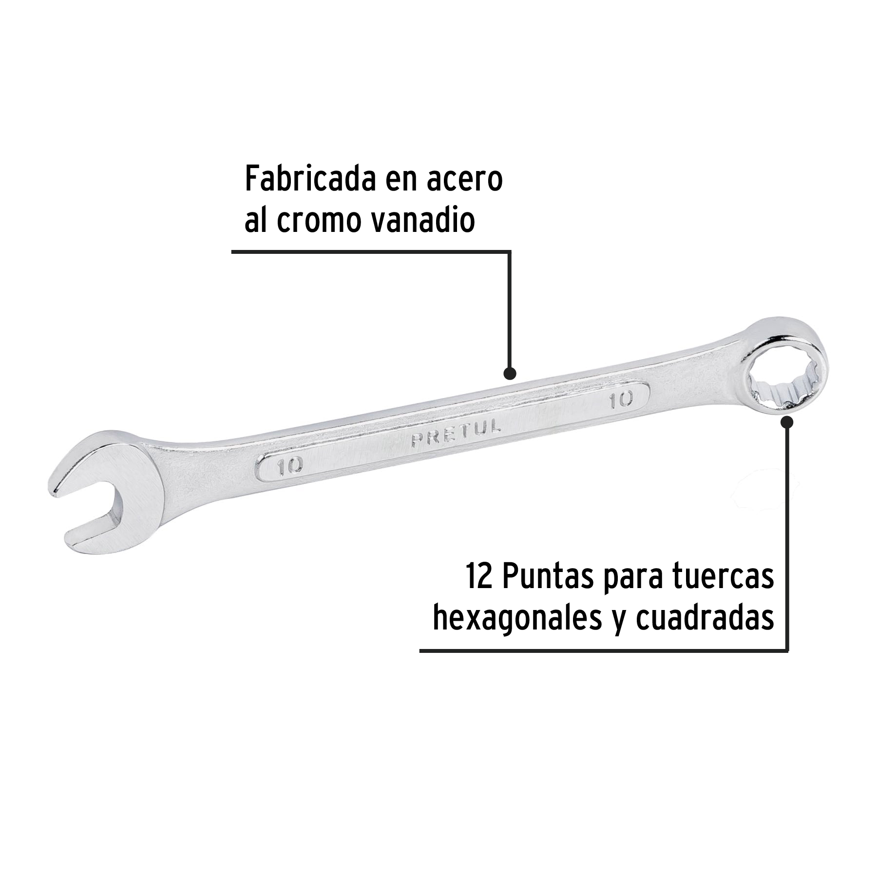 Llave combinada 10 mm x 140 mm de largo, PRETUL - Imagen 3