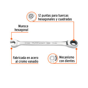 Llave combinada con matraca 11mm x 160 mm largo, EXPERT - Imagen 3