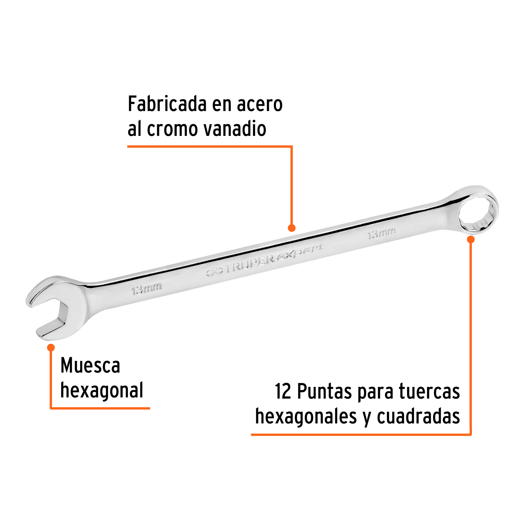 Llave combinada extralarga 13 mm x 202 mm de largo, EXPERT - Imagen 3