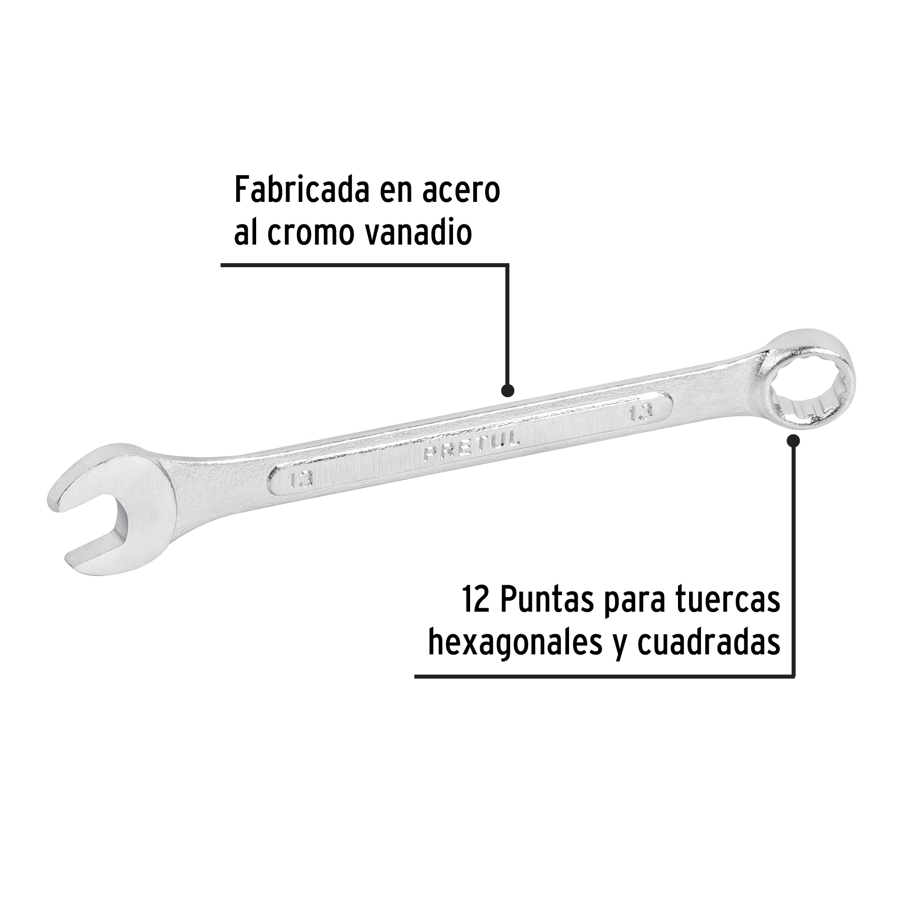 Llave combinada 13 mm x 170 mm de largo, PRETUL - Imagen 3