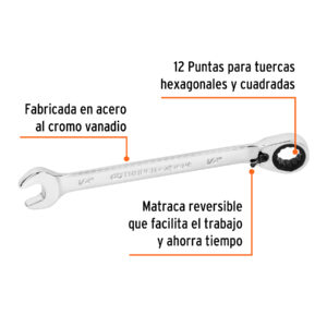 Llave combinada matraca reversible 1/2'x178 mm largo, EXPERT - Imagen 3