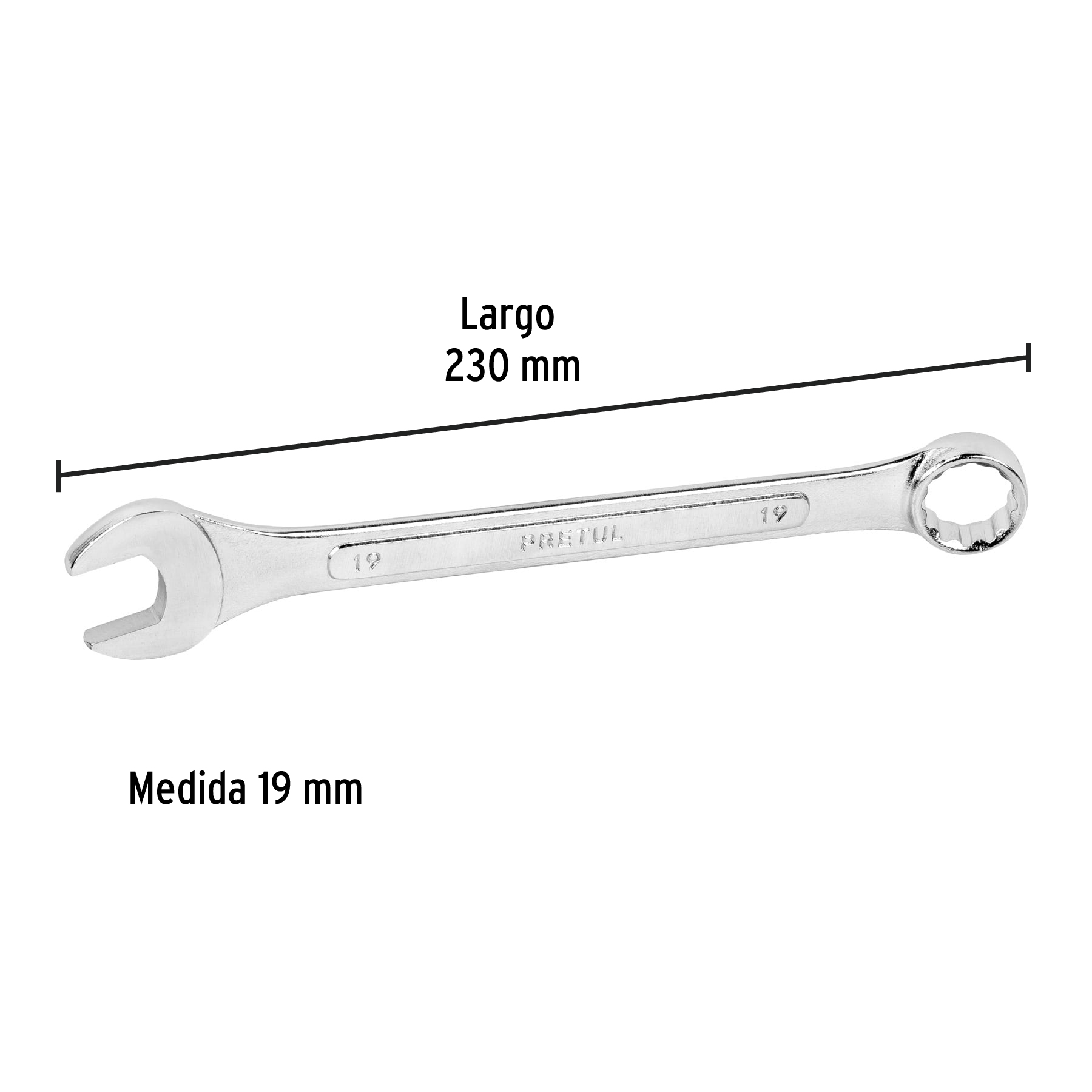 Llave combinada 19 mm x 230 mm de largo, PRETUL - Imagen 4