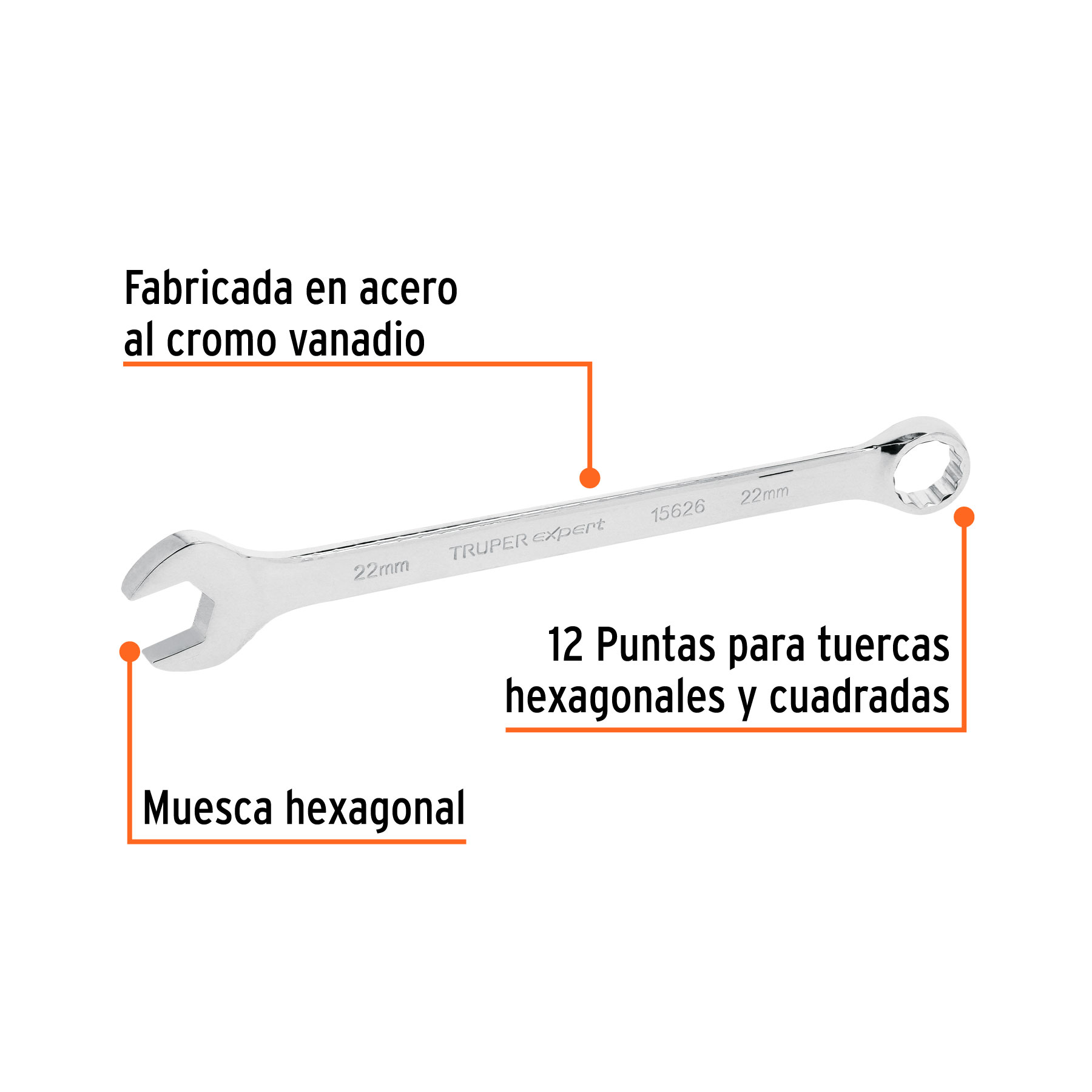 Llave combinada extralarga 22 mm x 316 mm de largo, EXPERT - Imagen 3