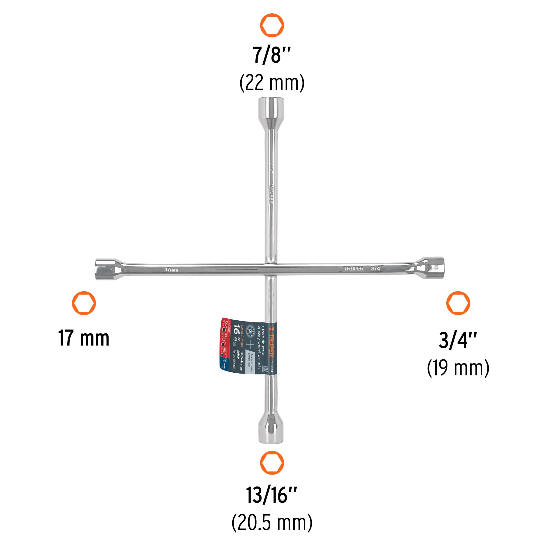 Llave de cruz 16' pulida y cromada, TRUPER - Imagen 4