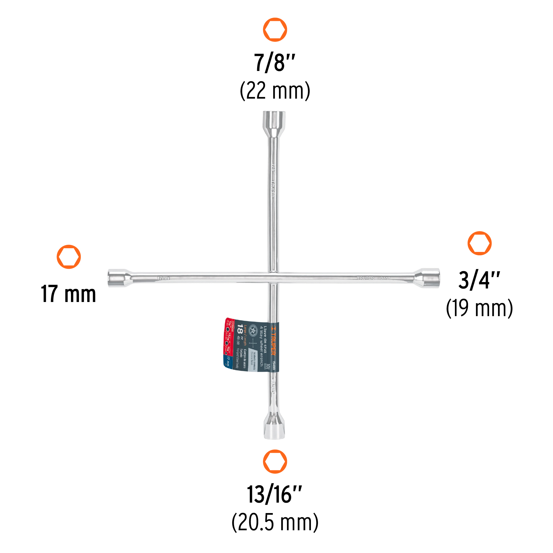 Llave de cruz 18' pulida y cromada, TRUPER - Imagen 3