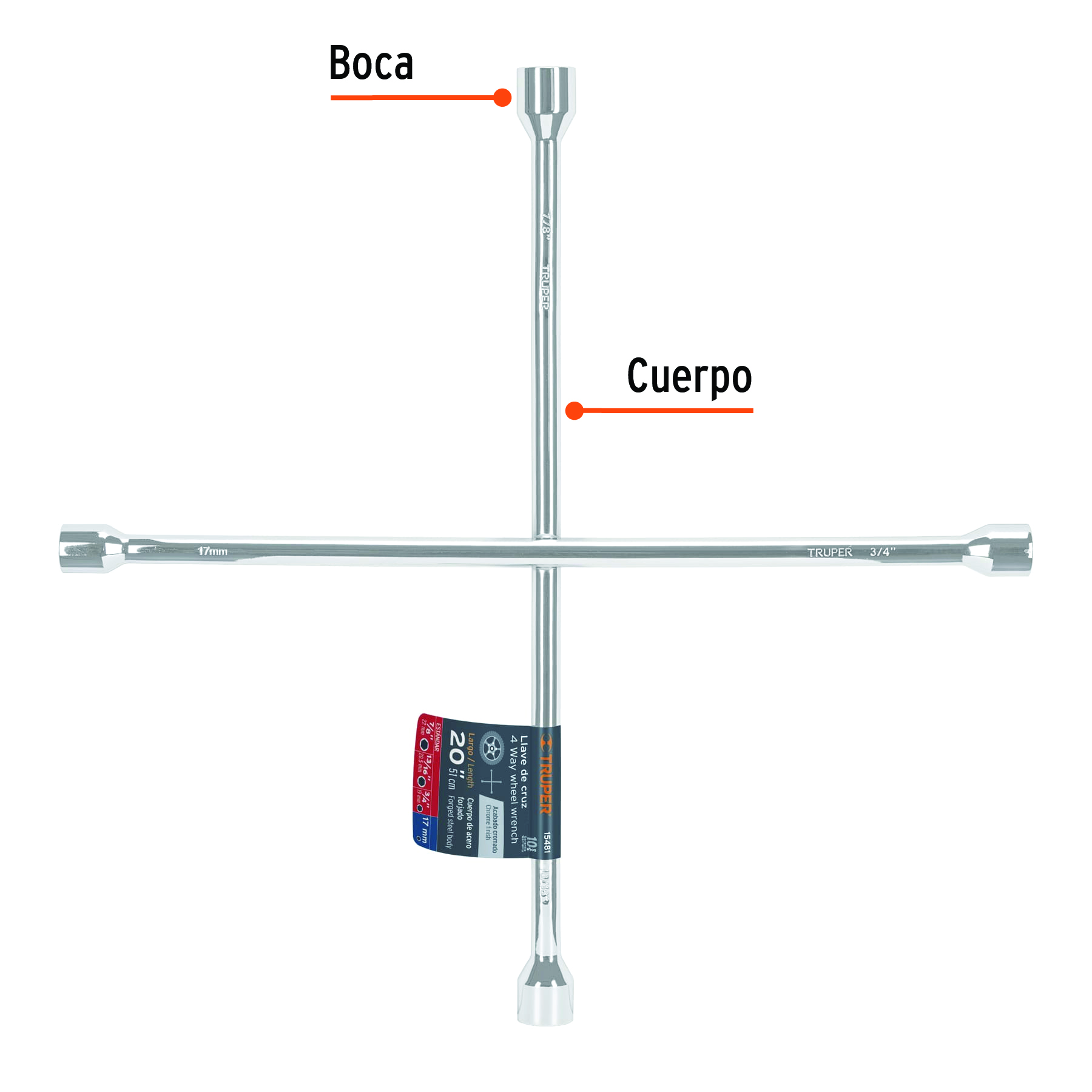 Llave de cruz 20' pulida y cromada, TRUPER - Imagen 3