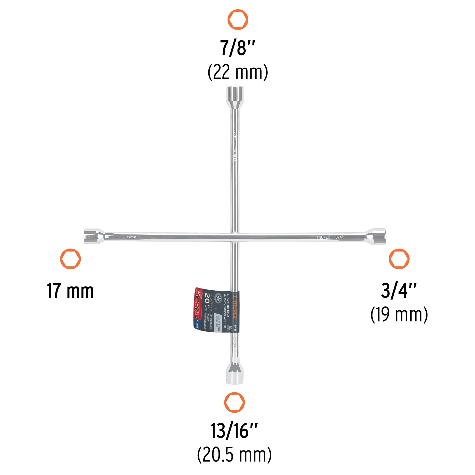 Llave de cruz 20' pulida y cromada, TRUPER - Imagen 4
