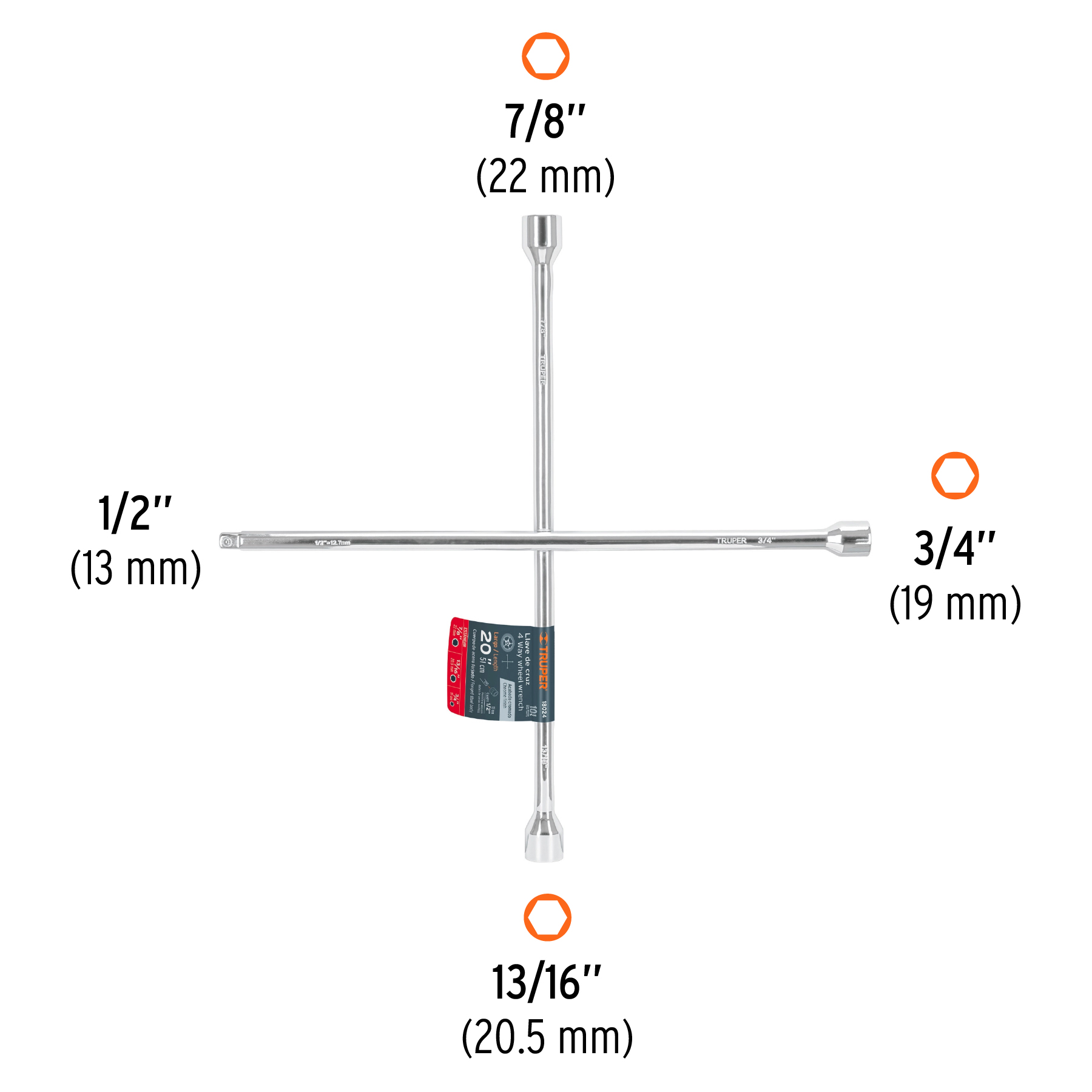Llave de cruz 20' pulida y cromada con entrada cuadro 1/2' - Imagen 3
