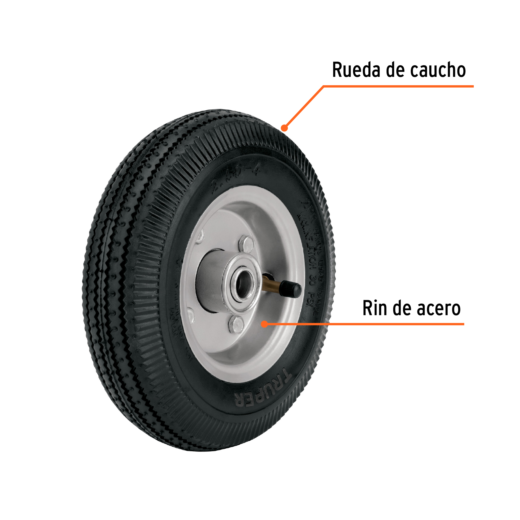 Rueda neumática 10' para eje lateral, TRUPER - Imagen 3