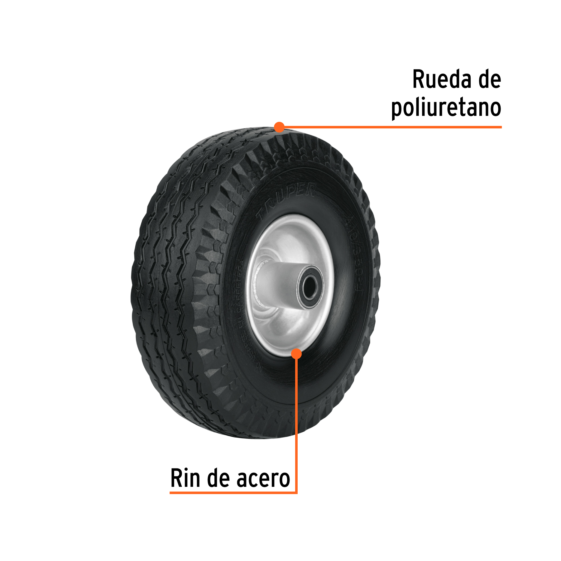 Rueda imponchable 10' para eje lateral, TRUPER - Imagen 3