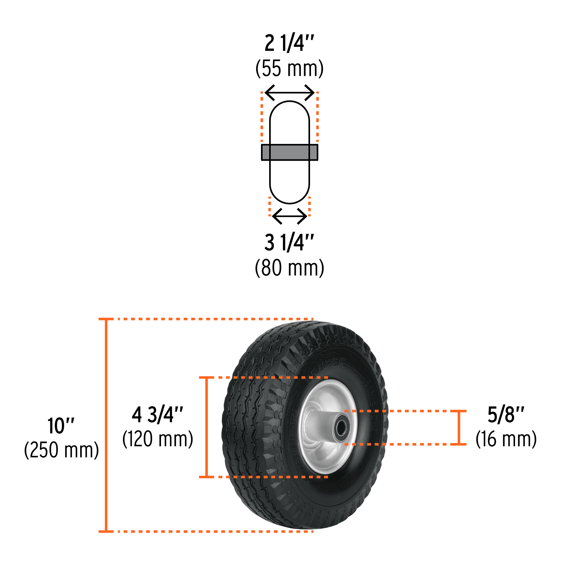 Rueda imponchable 10' para eje lateral, TRUPER - Imagen 4