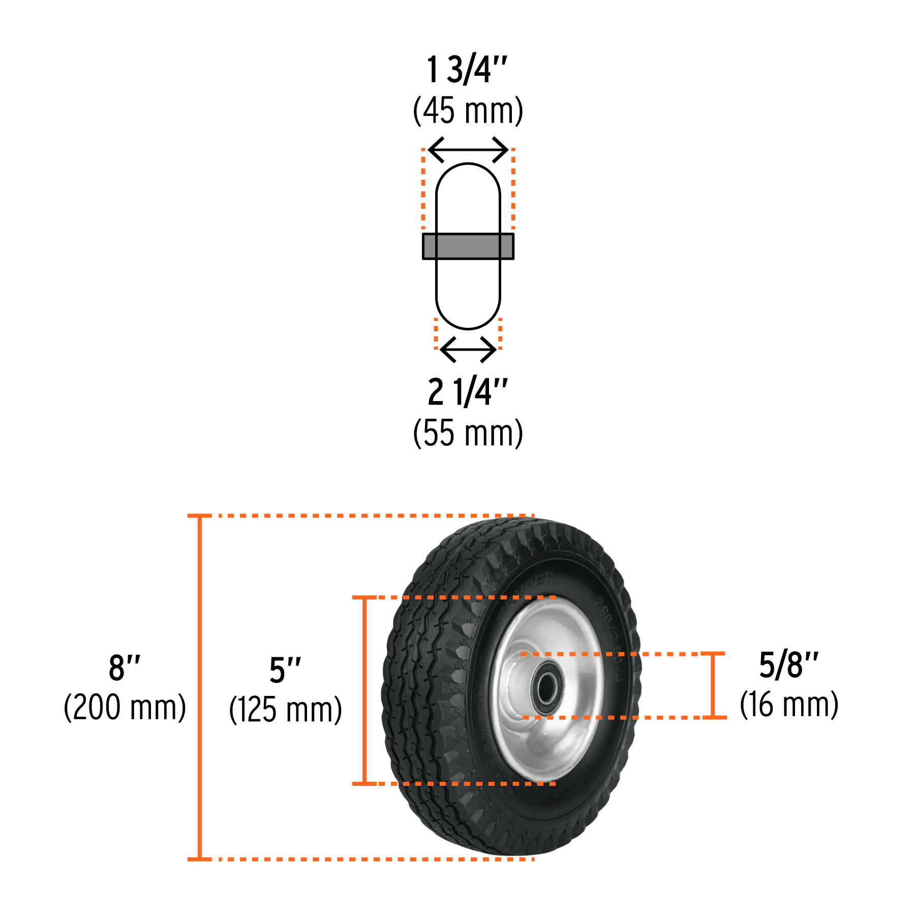 Rueda imponchable 8' para eje lateral, TRUPER - Imagen 4