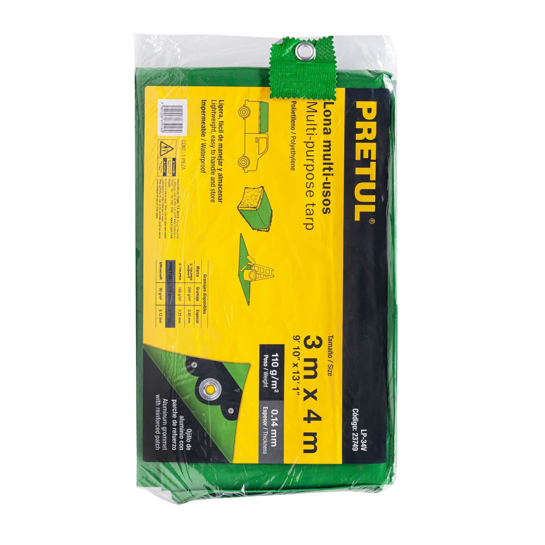 Lona de polietileno 3 x 4 m, verde, 110 g/m2, PRETUL - Imagen 3
