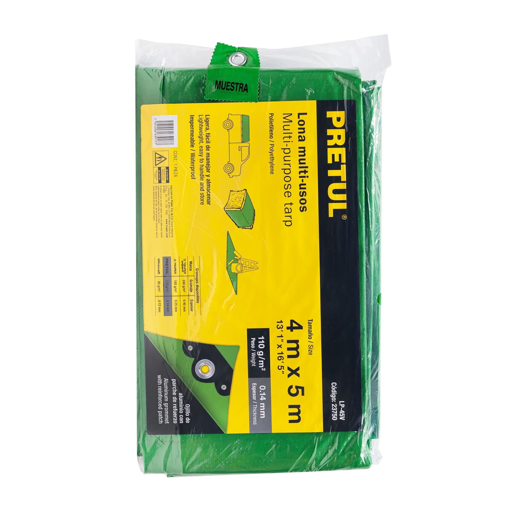 Lona de polietileno 4 x 5 m, verde, 110 g/m2, PRETUL - Imagen 3