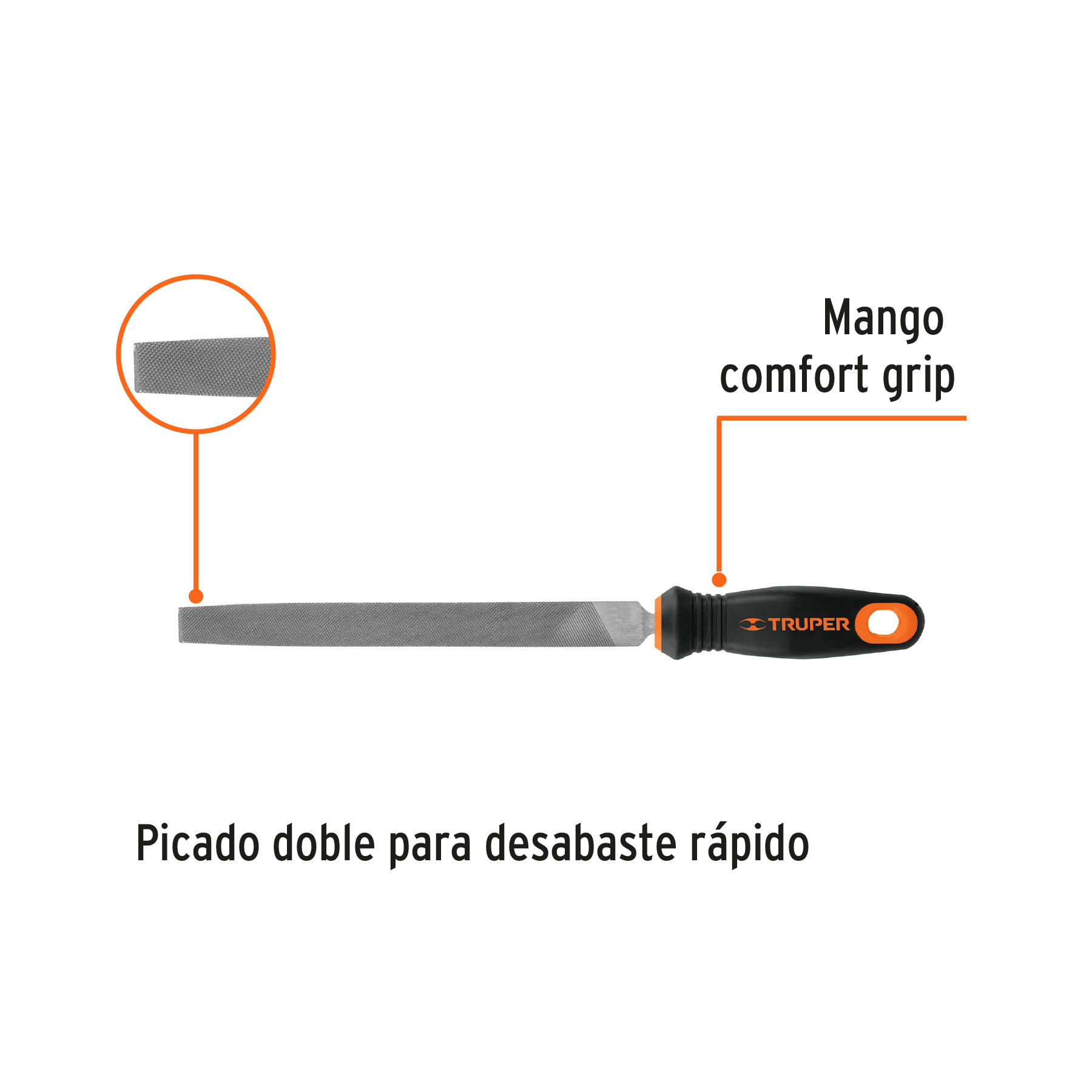 Lima plana bastarda 8' con mango Comfort Grip, TRUPER - Imagen 3