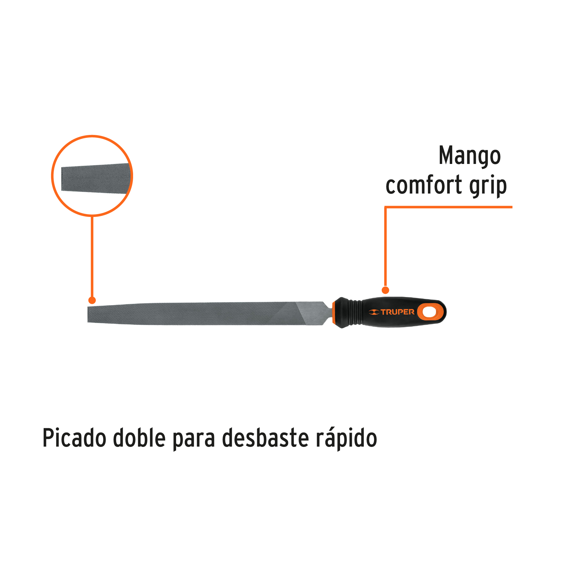 Lima plana muza 10' con mango Comfort Grip, TRUPER - Imagen 3