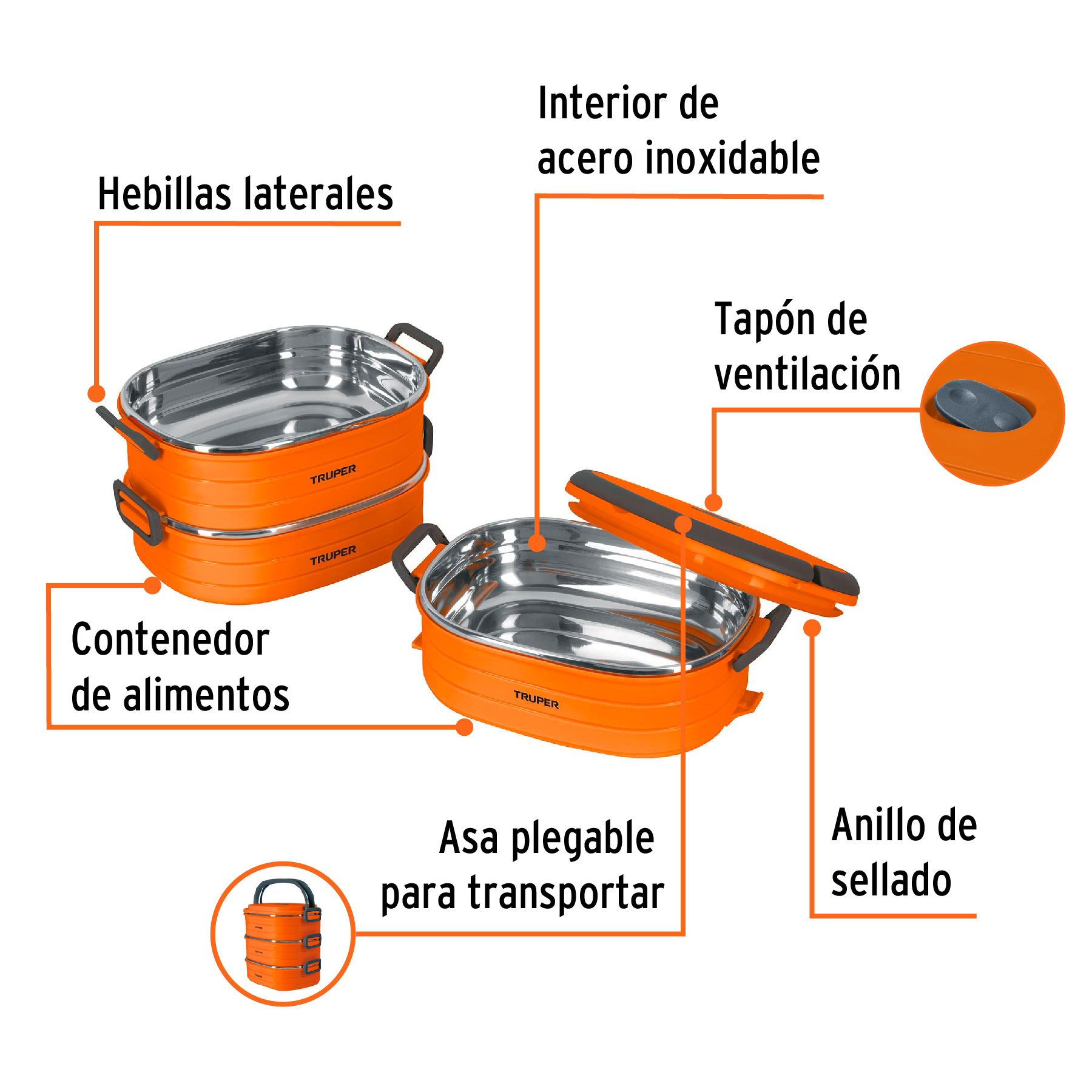 Lonchera térmica con 3 contenedores de acero inoxidable - Imagen 3